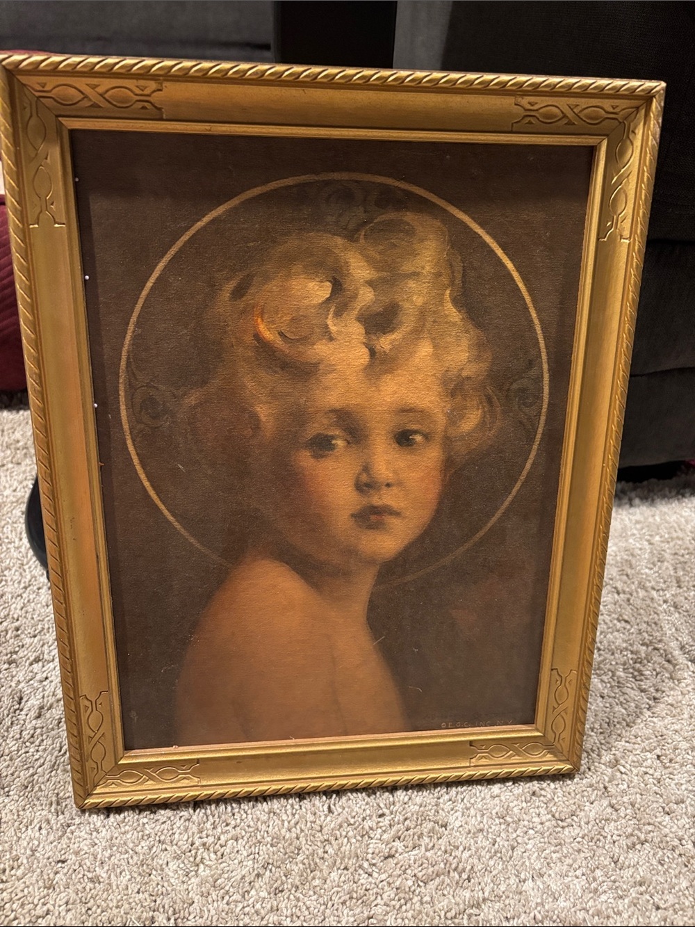 Framed Vintage The Light of the World Portrait Print in Gold C Bosseron Chambers
